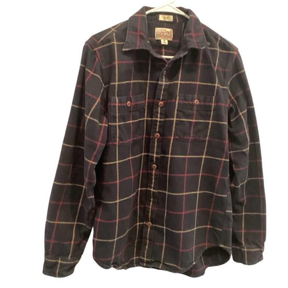 J.CREW Mens Mid-weight Flannel Size Medium Double Brushed Slim Fit Plaid Black